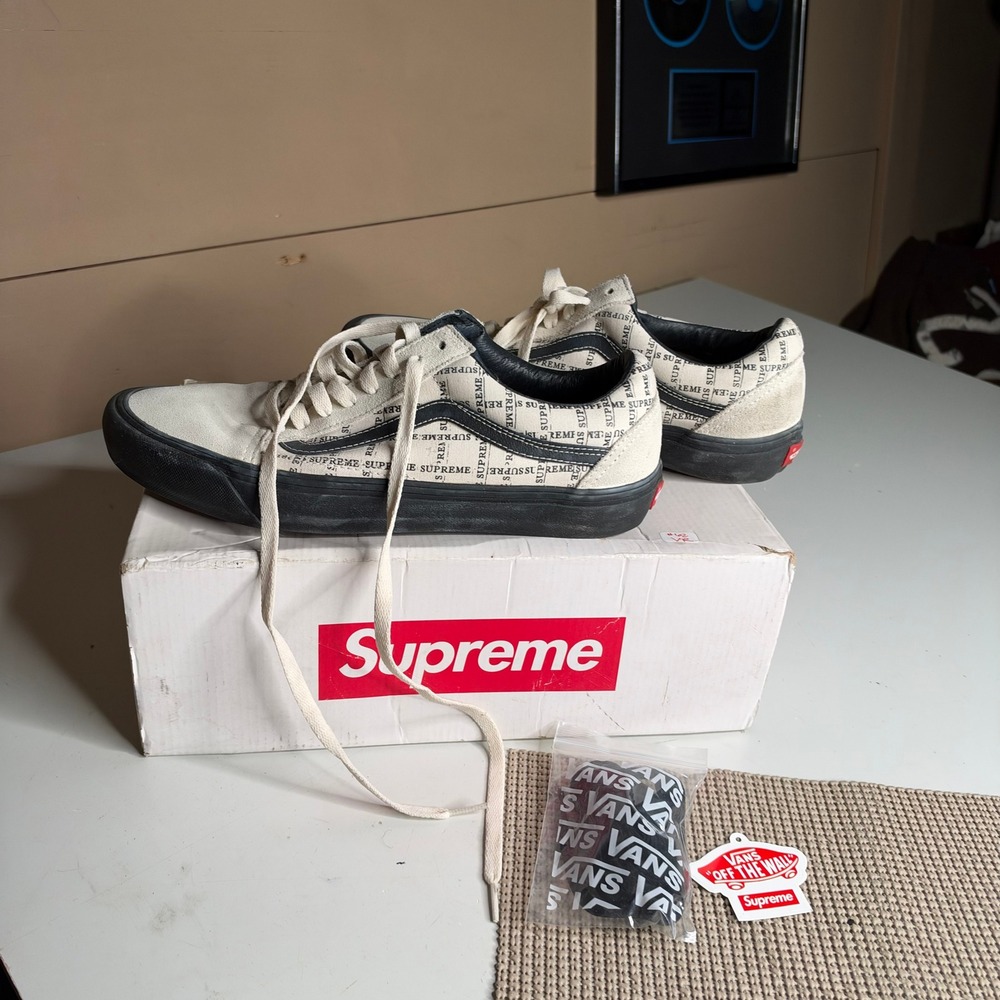 Supreme Vans Old Skool Pro Off White Black Logo Grid VN0A45JC2YV Mens 10